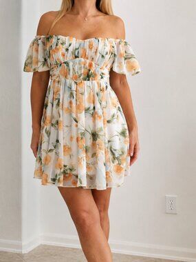 Abercrombie & Fitch Floral Off Shoulder Mini Dress XS Cottagecore Summer